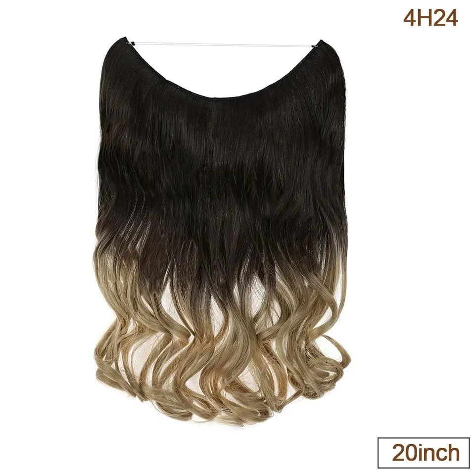 Extensões de cabelo de fio invisível sintético fio transparente ajustável longo ondulado encaracolado secreto hairpiece 20 Polegada para mulher