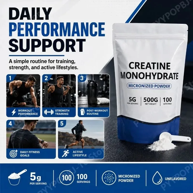 Creatina monohidratada micronizada em pó sem sabor 5g 500g 100 porções testada por terceiros suporte de recuperação de desempenho livre de OGM