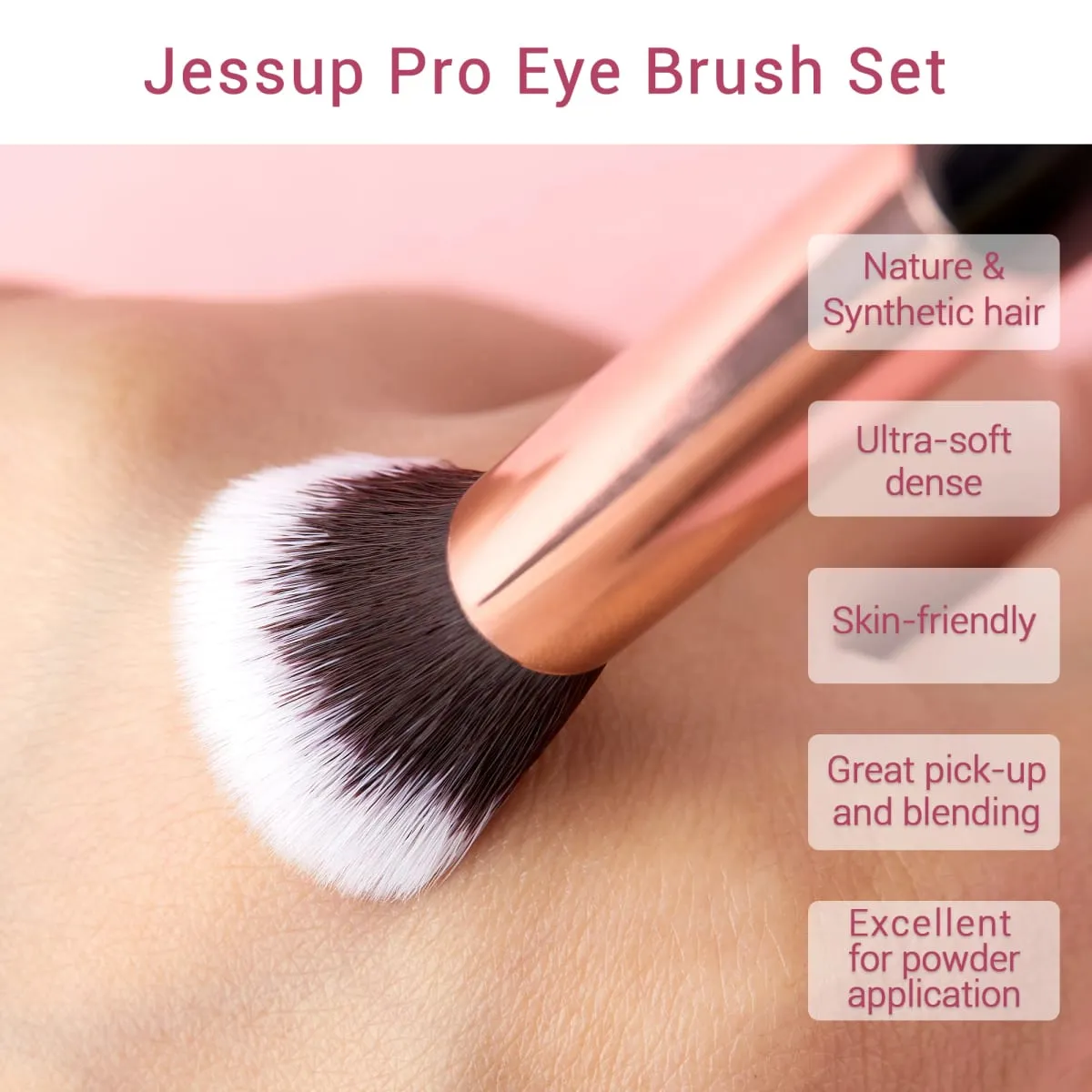 Jessup conjunto de pincéis de maquiagem, 15 peças, kit de ferramentas de pincel de maquiagem, delineador de olhos, cabelo sintético natural, ouro rosa/preto t157
