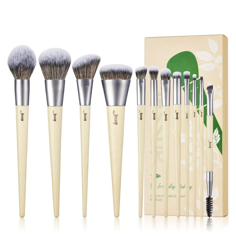 Jessup pincéis de maquiagem conjunto premium base sintética pó corretivo angular mistura sombra duo sobrancelha escova maquiagem t327