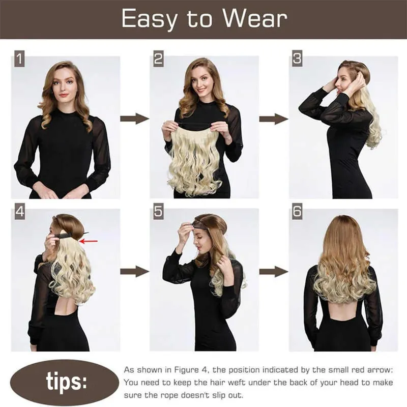 Synthetic No Clip Invisible Wire Hair Extensions Straight Black Blonde One Piece False Hairpiece Hair Extension — image 5