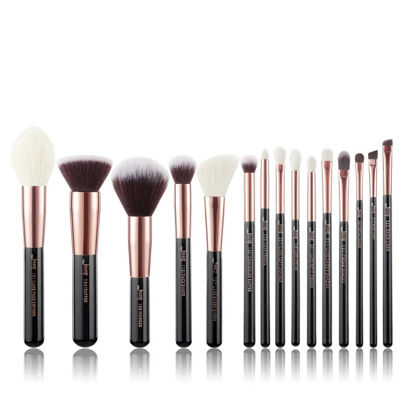 Jessup pincéis de maquiagem conjunto 10-25 pçs fundação pó sombra forro escova mistura highlighter brocha maquillaje rosegold/preto