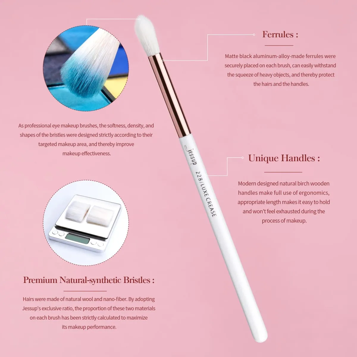 Jessup conjunto de pincéis de maquiagem, 15 peças, conjunto de pincéis para olhos, sombra sintética natural, delineador, mistura de sobrancelha, branco pérola t217