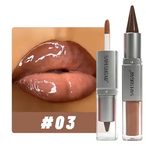 Pelapik Bibir & Lip Gloss 2 dalam 1 Dwi Berakhir Menghidratkan Gincu Tidak Melekat Matte Baldu Outline Krayon dengan Sapuan Bibir Montok Berkilat