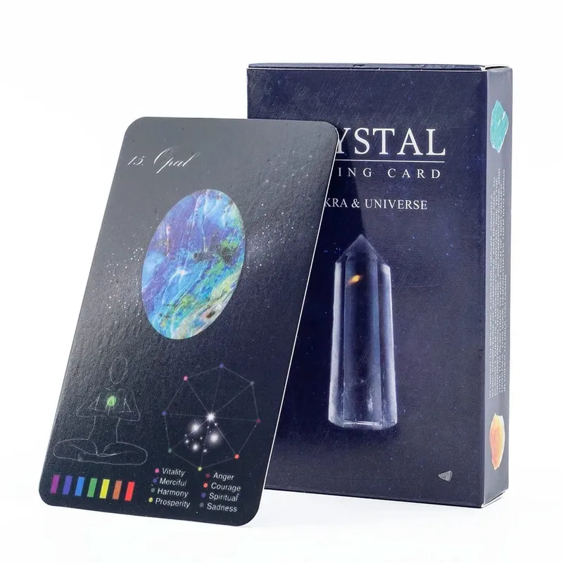 Cartões de cura de cristais, baralho de 60 cartas com cartas do zodíaco de cristal e oráculo para jogos de tabuleiro de festa familiar, profecia de adivinhação do destino