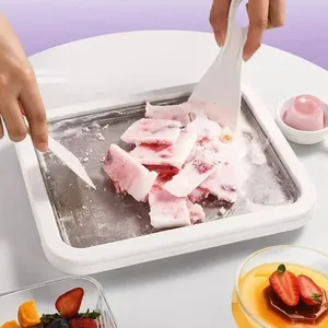 Multifunksjonell rullet iskremmaskin kald søtstekt ispanne DIY husholdningsfrossen yoghurtmaskin for hjemmelaget røre-isbrett