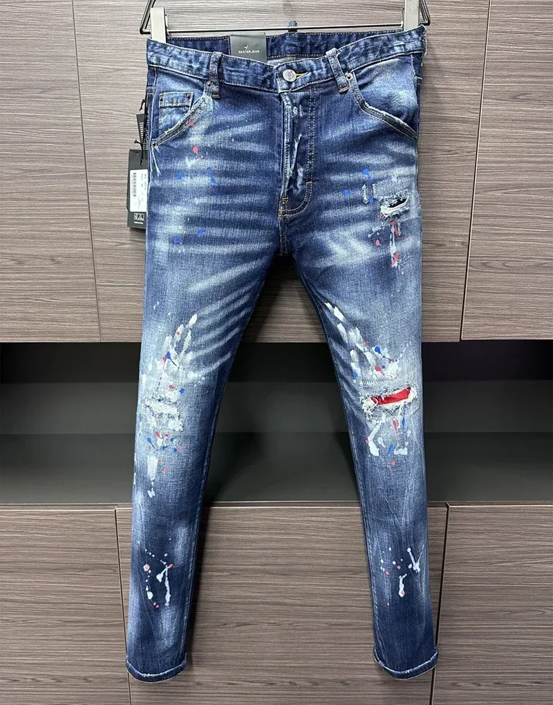 new design fashion Men Jeans Denim Pants slim Coolguy blue color hole Stretch top quality straight D2 jeans pant 9919
