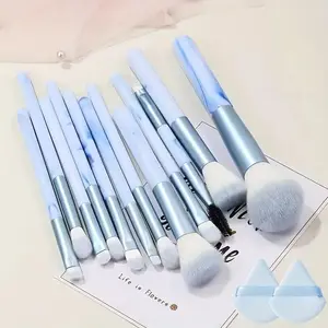 12Pcs Blue Makeup Brushes Set Professional Foundation Powder Blending Blush Concealer Synthetic Fiber Bristles Brush