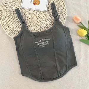 Letter Printing Crop Tops Women Summer Tops Sexy Camisole Square Collar Tank Top Y2K Seamless Female Crop Tops Padded Fashion