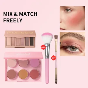 Matte Shimmer Nude Eyeshadow & 6 Tone Blush Powder Palette Long Lasting Blendable Face Eye Makeup Kit with Applicator Brushes