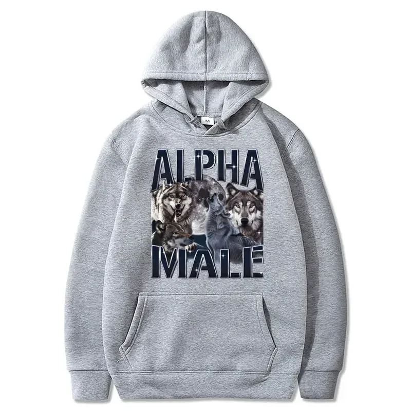 Wolf Pack hettegenser Unisex Alpha Male Moon Morsom Retro Vintage Estetisk Kul Trendy Overdimensjonert Uformell Sportsgensere