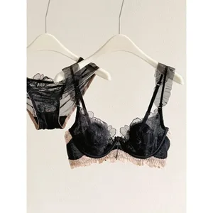 Reggiseno francese in pizzo floreale da donna Set ultra sottile coppa per orecchie di coniglio morbido ferretto lingerie sexy busto grande minimizzatore reggiseno quotidiano traspirante