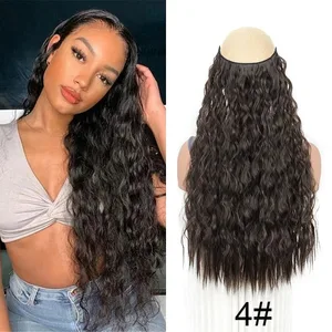 Rambut Keriting Keriting Panjang Sintetis 22 Inci Klip Ekstensi Rambut Gelombang Jagung Suhu Tinggi dalam Potongan Rambut Serat untuk Wanita