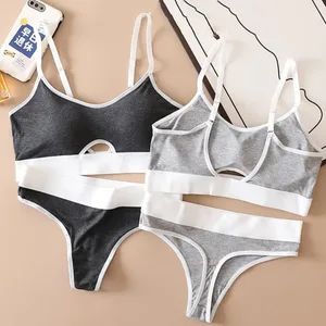Női push-up sport zökkenőmentes melltartó és bugyi szett pamut vájt hátú fehérnemű szett Kényelmes szexi fehérnemű tömör intim