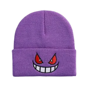 ポケモン Gengar 漫画刺繍ビーニーニット Skullies 秋冬暖かいウール帽子 Gengar 女性男性ビーニー