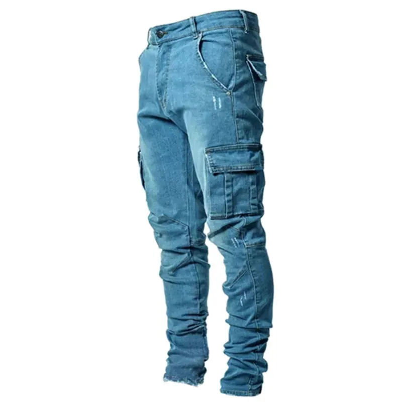 2026 calças jeans masculinas lavar cor sólida multi bolsos denim meados de cintura carga jeans plus size fahsion calças casuais masculino uso diário