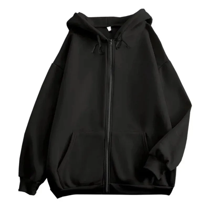 High Street Hoodie Men Solid Color Zip Up Long Sleeve Loose Jacket Coats Casual Hooded Sweatshirt Y2K Fashion Outdoor Clothes