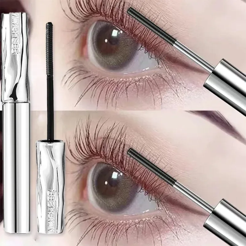 Mascara de tub d'acer: raspall espiral especial Mascara de fibra de seda impermeable de llarga durada manté cada pestanya arrissada per a un maquillatge durant molt de temps