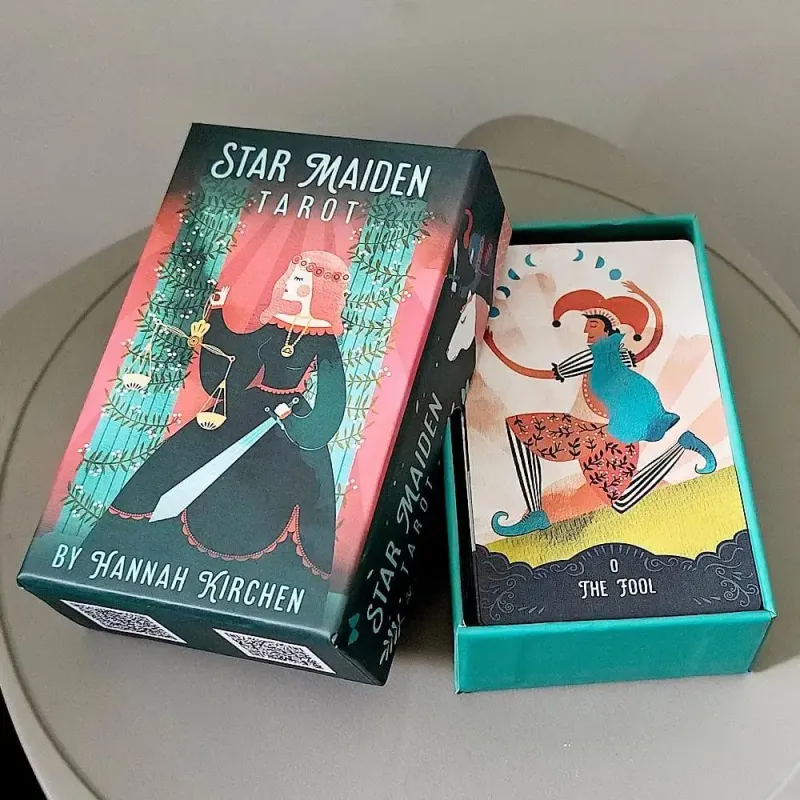 Baralho de tarô Star Maiden, 78 cartas, estético, celestial, divino, cartas de tarô em caixa rígida de duas peças, relevo duplo, 12 x 7 cm