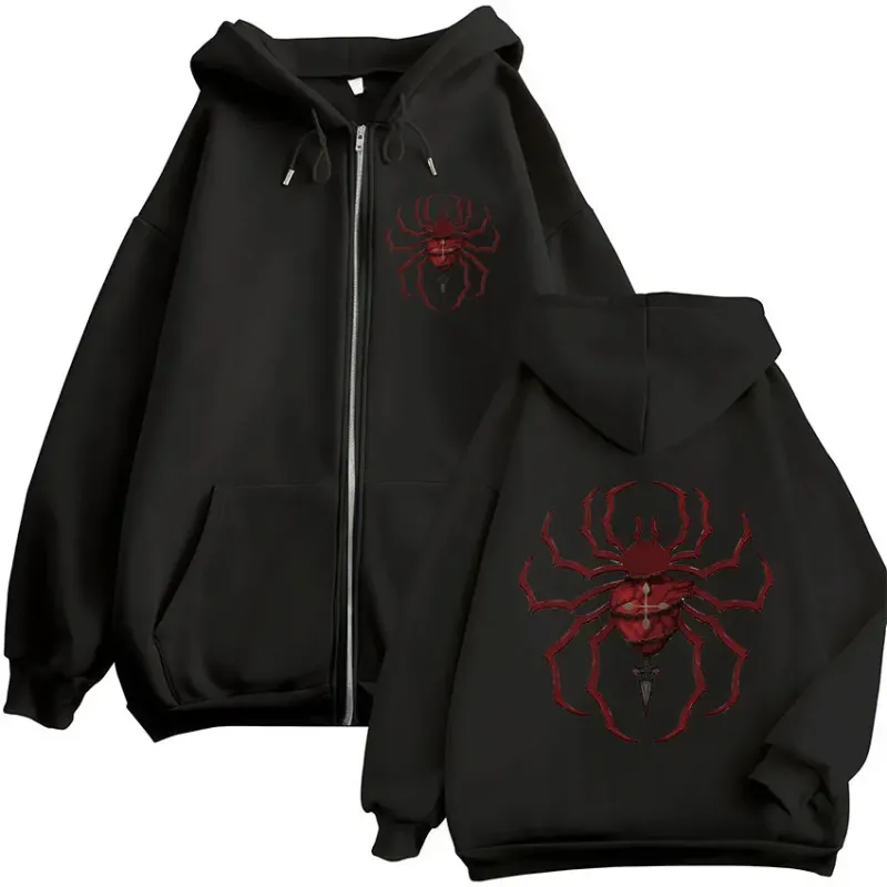 Anime Hunter X Hunter Phantom Troupe Edderkopplogo Hettegensere med glidelås, hettegensere for menn Langermede gensere Jakker