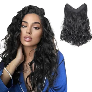 Klip Di Rambut Berbentuk V 20 Inci Ekstensi Potongan Rambut Bergelombang Potongan Rambut Keriting Satu Potong dengan 5 Klip Klip Sintetis Di Rambut untuk Wanita