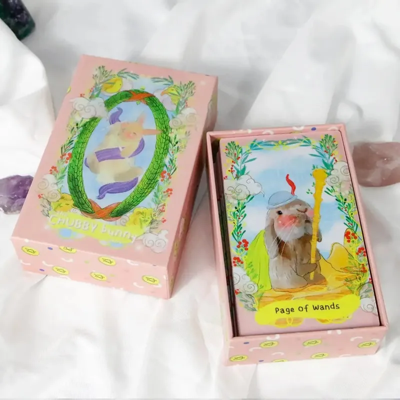 12*7 公分胖兔子塔羅牌 78 張牌，有可愛的兔子 2.75 X 4.75 英吋包裝硬盒