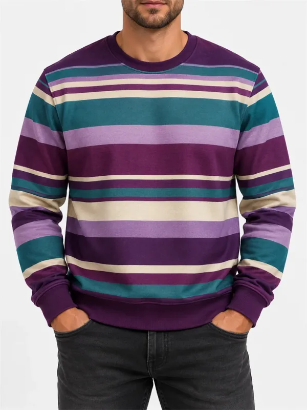 Vintage stripete genser med rund hals for menn Uformelt langermet genser Fargeblokk Høst Streetwear Hverdagsmote Klassisk topp