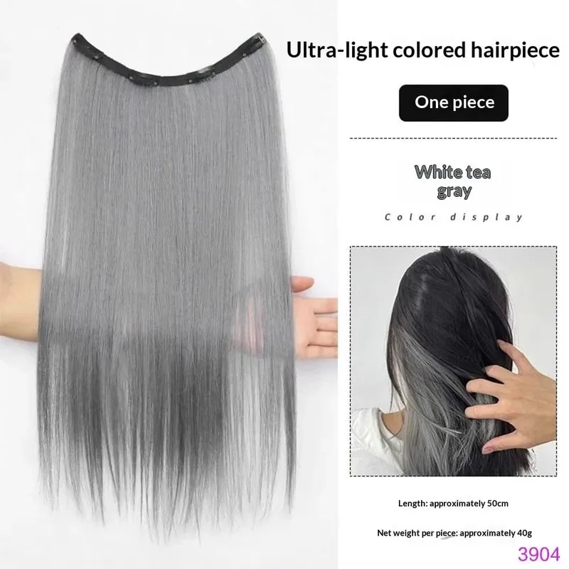 Extensões de cabelo sintéticas, coloridas, com prendedor, longo, reto, pendurado na orelha, tingimento, peça de cor, fina, sem costura, cabelo falso