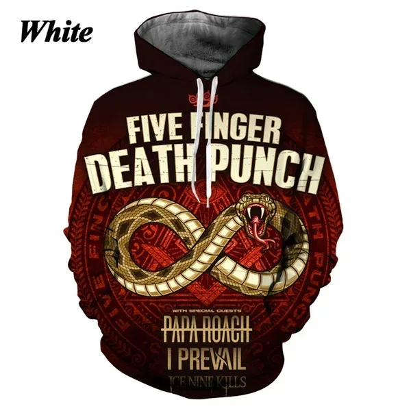 Pánské a dámské pětiprsté mikiny s kapucí Death Punch 3D tisk Ležérní Podzimní a zimní mikiny Hip-hop Rocková mikina