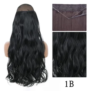 合成なしクリップ調整可能なフィッシュラインヘアエクステンションナチュラルブロンドブラウンロング波状耐熱かつら女性のための