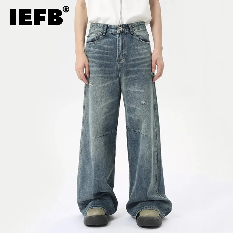 American Style Men's Denim Pants Washing Fashion Loose Men's Straight Trousers Casual Wide Leg Jeans New Summer 2024 9C6303