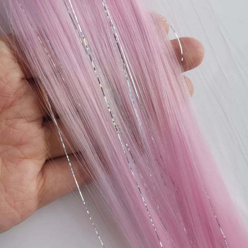 Clipe em extensões de cabelo coloridas mistas prateadas enfeites de cabelo sintético arco-íris destaques de festa de feriado para mulheres e meninas