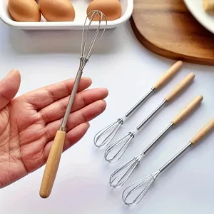 Visp med heltre håndtak Kjøkken Mini eggvisper i rustfritt stål Melkvisp Visptråd for blanding av visp