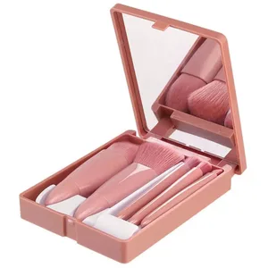 Pinzells Petits kit de raspalls cosmètics de funció completa amb estoig i mirall 5 peces de mida de viatge Mini pinzells de maquillatge