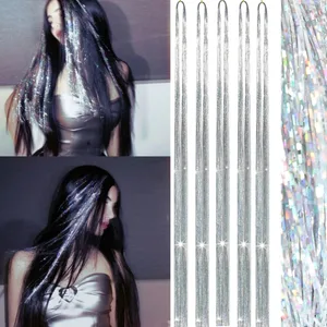 Haar-Lametta, 5 Packungen, 101,6 cm lange Lametta-Haarverlängerungen, goldfarben, hitzebeständig, glitzernd, glitzernd, glänzend, Feenhaar, synthetisch