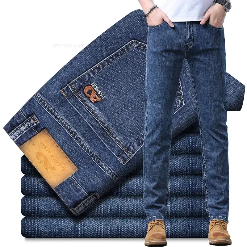 Primavera masculina luz azul magro jeans elegante casual estiramento tecido denim calças clássicas fumaça cinza