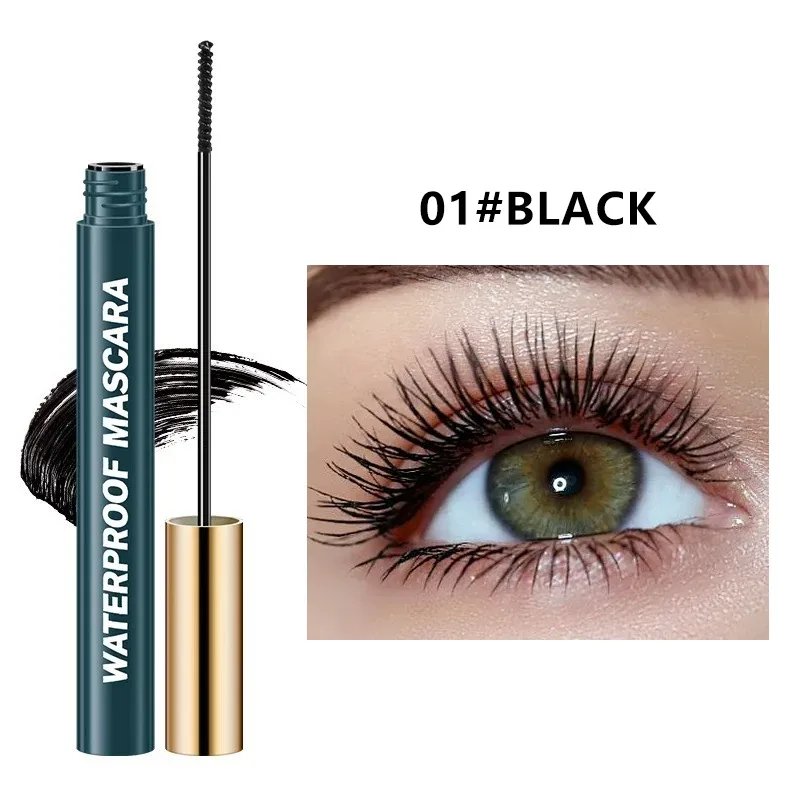 4D Black Mascara Thick Curling Long-Lasting Waterproof Smudge-Proof Silk Fiber Mascara Lengthens Eyelashes Extension Eye Makeup